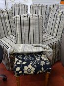 Set of six pine dining chairs with striped covers