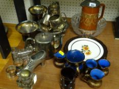 Parcel of copper lustre, good glass bowl, three Creigiau Pottery decorative plates, a pewter