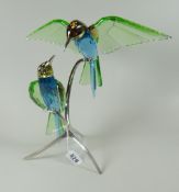Swarovski coloured crystal glass 'Paradise Bird' pair of bee eaters on naturalistic branch-type