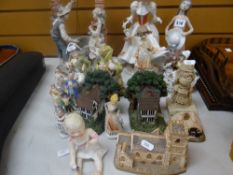 Collection of various mainly continental figurines including Royal Dux, Lladro and Liliput Lane