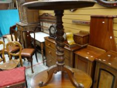 Circular top antique barley-twist tripod table