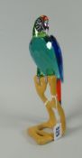 Swarovski crystal glass 'Paradise Bird' green macaw on naturalistic wooden stand with box and bag,