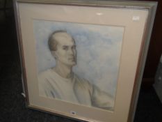 CERI THOMAS mixed media - self portrait, signed with initials and dated 1990, 48.5 x 48.5cms