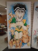 N J DAVIES very large oil on canvas - caricature of Australian rugby player John Eales (