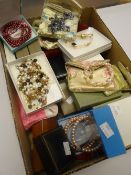 A box of modern bead necklaces ETC (possibly small number of hallmarked items but due to large