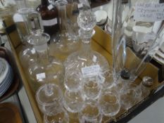 Parcel of decanters and glasses including a Waterford crystal ship's decanter