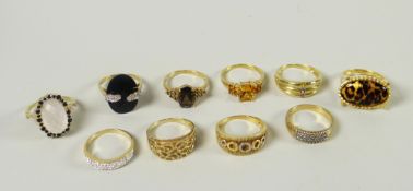 Ten various modern rings including QVC, gemstone set, all believed to be hallmarked for 9ct, 42gms