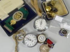 A nice parcel of gentleman's items including two vintage chrome stop watches, an Indian Volunteer