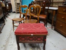 Two good vintage balloon back kitchen chairs, a pair of splat back dining chairs with drop in