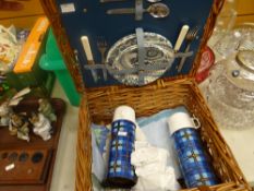A vintage Brexton wicker picnic hamper and contents