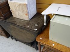 A vintage gate leg table, sewing machine, bedside table, a mid-century oak shaped square topped
