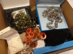 A collection of modern jewellery, boxes and pouches, mainly if not all costume jewellery (possibly
