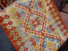 Vegetable dye wool Chobi Kilim runner, 193 x 63cms