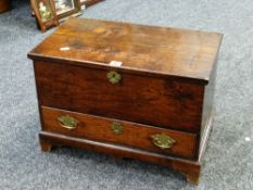 An antique nineteenth century Welsh oak coffer-bach chest with single drawer on bracket feet and
