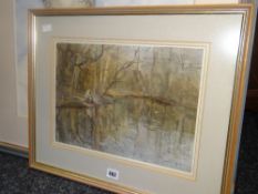 ARTHUR MILES watercolour - fisherman on a bank, entitled verso 'Pond at Synt-y-Nyll', signed and