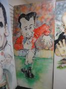 N J DAVIES large oil on canvas - caricature of former Welsh rugby captain Rob Howley, Wales,