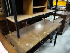 A vintage G-Plan two-drawer desk / dressing table together with a similar small open bookcase