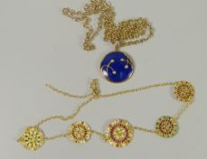 Two modern yellow gold necklaces with part-gold pendants, marked 375, 19gms gross Please note: not