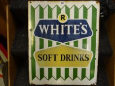 A good vintage enamelled metal sign for White's Soft Drinks, 64 x 52cms