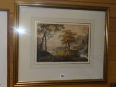 WILLIAM PAYNE (1760-1830) watercolour - two figures walking in a landscape with mill and