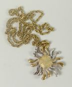 A yellow gold Italian necklace and sunburst pendant, both marked 375, 18gms Please note: not tested,