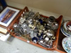 A crate of various mainly EPNS including cruet sets, teaware, trays ETC