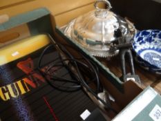 An illuminating perspex Guinness advertising sign together with a good silver plate lidded tureen,