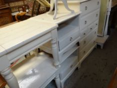 A parcel of painted Stag Minstrel furniture including cheval mirror and two similarly painted square