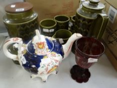 A suite of Hornsea 'Heirloom' tableware together with a Gaudy Welsh teapot and an antique ruby flash