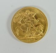 George V gold full sovereign, 1918 8 grams