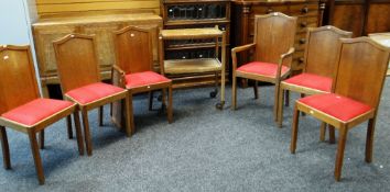 A set of 5+1 Brynmawr Furniture Makers dining chairs having shaped solid backs and bearing