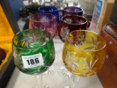 Set of six flash cut hock glasses