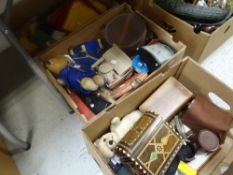 Three boxes of various collectables including wooden boxes, leather collar box and collars,