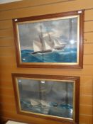A pair of turn of the century antique ship portraits of The Rose of Torage both in matching oak