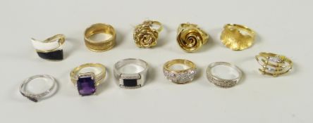 Eleven various modern rings including QVC, gemstone set, all believed to be hallmarked for 9ct,