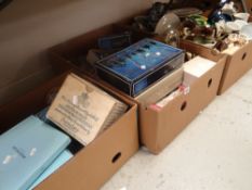 Five boxes of various china and glassware including Spode, Christmas plates, Royal Worcester