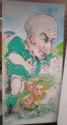 N J DAVIES very large oil on canvas - former rugby player Keith Wood of Ireland, signed by the