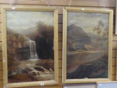 WILLIAM MELLOR pair of oils on canvas - stream cascading over waterfall and a lake scene with
