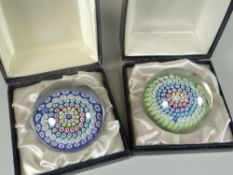 Two cased Whitefriars glass Millefiori paperweights