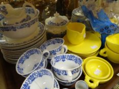 Parcel of Staffordshire blue & white dinnerware and tray of glassware ETC