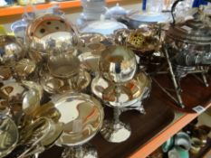 Collection of various EPNS including spirit kettle, tazza, small viners gilt topped small vase ETC