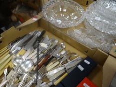 Parcel of loose flatware together with some cut glass bowls ETC