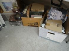 A large collection of mixed items including framed pictures, records, books and china ETC