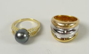 Two modern rings marked for 18ct gold, 18gms Please note:not tested, hallmarks, weights and