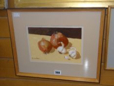LAUREN LINDEE acrylic - still-life, entitled verso 'Onions & Garlic' and with Phoenix Gallery,