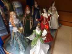A collection of Royal Worcester 'Athurian Legend' figurines together with a 'Ladies of the British