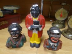 Three vintage cast metal novelty money boxes