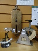 A set of Salter spring balance no.60 mark 2 vintage scales and two sets of vintage postal scales