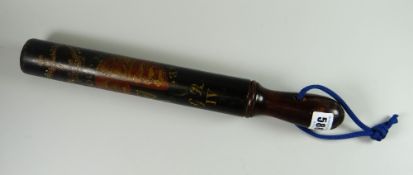 A George IV policeman's turned and ebonised truncheon painted with crest and 'GR IV' 35.5cms long