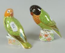 Two boxed Royal Crown Derby paperweights, male and female love birds